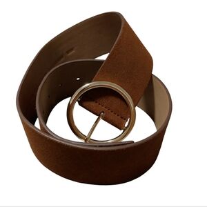 Ann Taylor Belt Brown Genuine Suede Wide Size XS/S Big Round Golden Buckle
